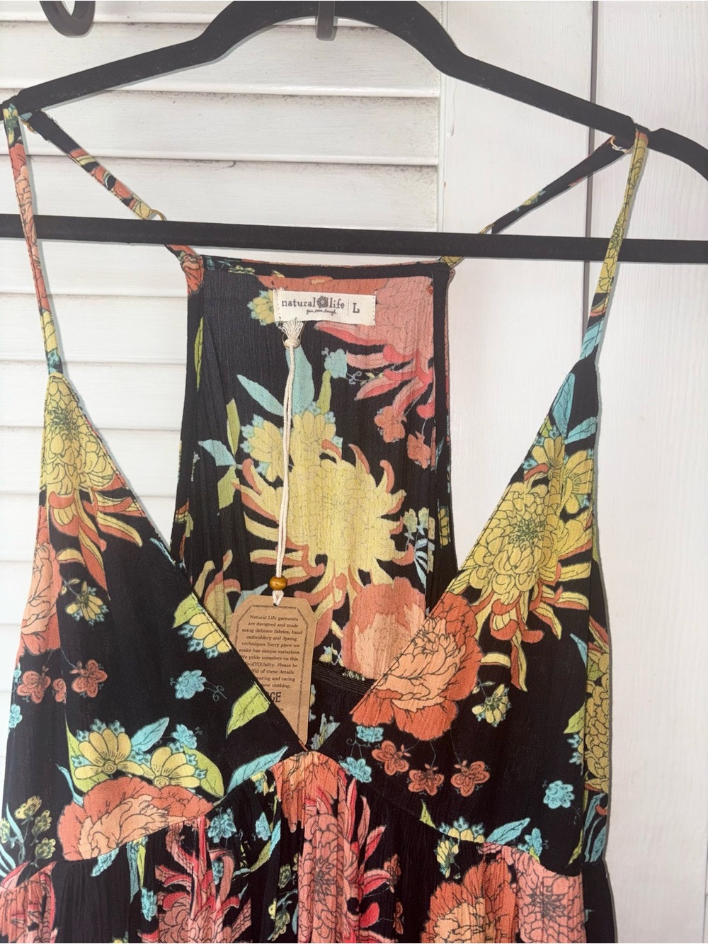 NWT Natural Life Reyna Maxi Dress Large Black Floral Deep V Neck Boho - Picture 3 of 8